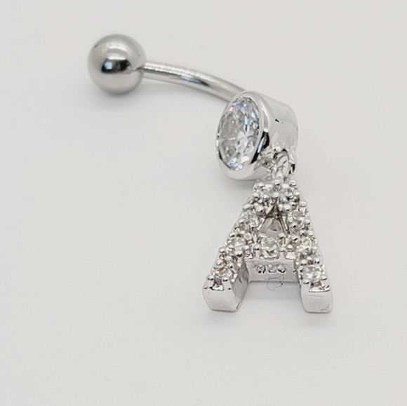 Cinderella Jewelry - New 925 Sterling Silver Initial belly button ring "A"